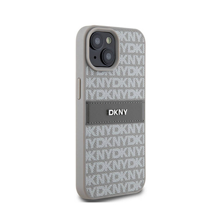 DKNY Leather Mono Stripe & Metal Logo - Etui iPhone 15 / 14 / 13 (beżowy) (DKHCP15SPRTHSLE)