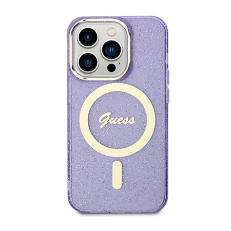 Guess Glitter Gold MagSafe - Etui iPhone 14 Pro Max (Purpurowy) (GUHMP14XHCMCGU)