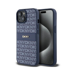DKNY Leather Mono Stripe & Metal Logo - Etui iPhone 15 / 14 / 13 (niebieski) (DKHCP15SPRTHSLB)