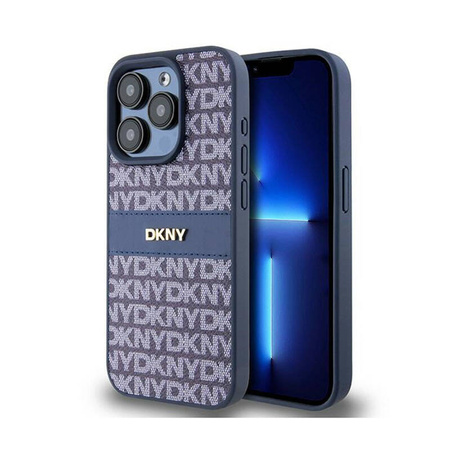 DKNY Leather Mono Stripe & Metal Logo - Etui iPhone 15 Pro (niebieski) (DKHCP15LPRTHSLB)