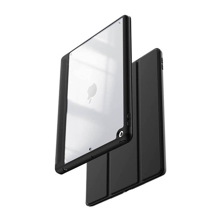 Crong PrimeFolio – Etui iPad 10.2” (2021-2019) z podstawką i schowkiem na Apple Pencil (czarny/przezroczysty) (CRG-PRF-IPD102-BLK)