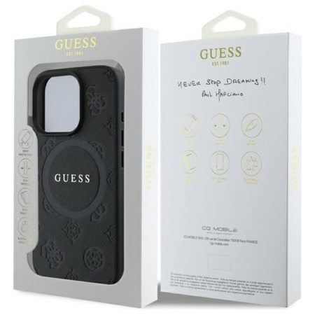Guess Saffiano Peony Classic Logo MagSafe - Etui iPhone 16 Pro (czarny) (GUHMP16LPSAPSMEK)