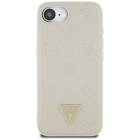 Guess Grained Hot Stamp Peony Triangle Logo MagSafe - Etui do iPhone 16e (beżowy) (GUHMPSE4PGBTME)