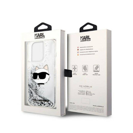Karl Lagerfeld Liquid Glitter NFT Choupette Head - Etui iPhone 14 Pro Max (srebrny) (KLHCP14XLNCHCS)