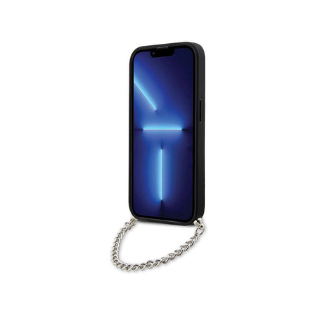 Karl Lagerfeld Saffiano Monogram Chain - Etui iPhone 14 Pro (Srebrny) (KLHCP14LSACKLHPG)