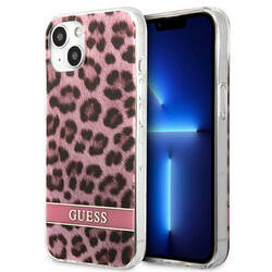 Guess Leopard Electro Stripe - Etui iPhone 13 mini (Pink) (GUHCP13SHSLEOP)