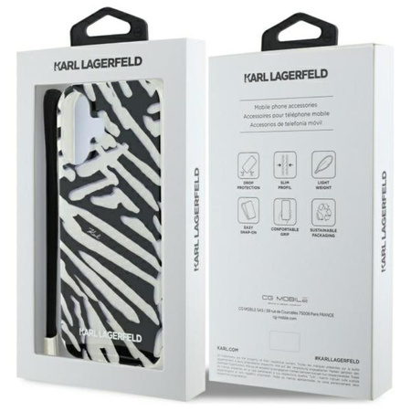 Karl Lagerfeld IML Zebra Pattern & Cord - Etui iPhone 16 (czarny) (KLHCP16SHZBPKCCK)