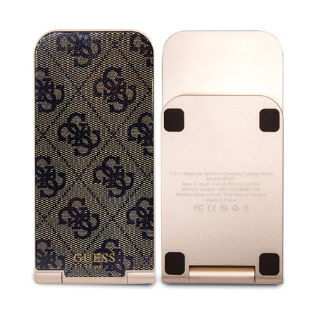 Guess 4G Pattern MagSafe - Składana ładowarka indukcyjna 2w1 z MagSafe do iPhone i AirPods 15W (brązowy) (GUDCFAL4PEGW)
