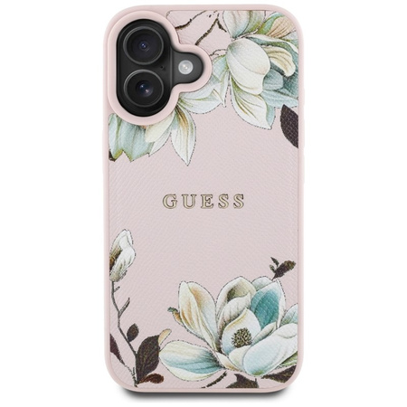 Guess Grained Printed Flower Pattern MagSafe - Etui do iPhone 16 (różowy) (GUHMP16SPGNMPLMP)