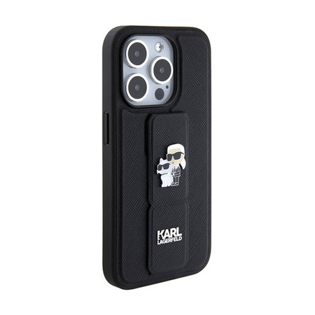 Karl Lagerfeld Gripstand Saffiano Karl & Choupette Pins - Etui iPhone 13 Pro (czarny) (KLHCP13LGSAKCPK)