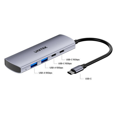 Unitek Hub 4w1 USB-C 10 Gbps, 2x USB-A i 2x USB-C H1112DGY01 (H1112DGY01)