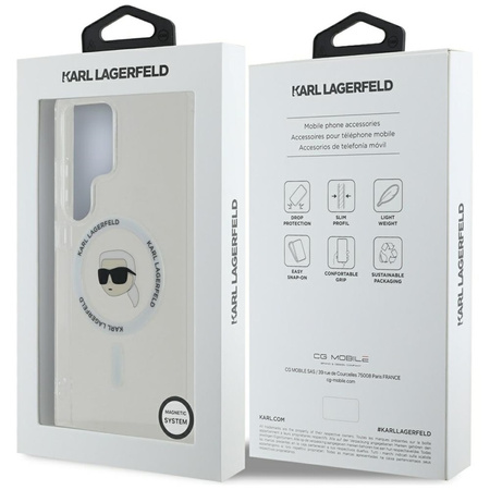 Karl Lagerfeld Button Karl Head Printed Logo MagSafe - Etui Samsung Galaxy S25 Ultra (biały) (KLHMS25LHLSKIH)