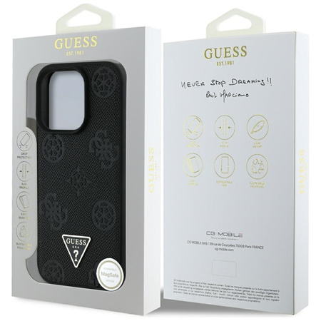 Guess Grained Hot Stamp Peony Triangle Logo MagSafe - Etui do iPhone 16 Pro (czarny) (GUHMP16LPGBTMK)