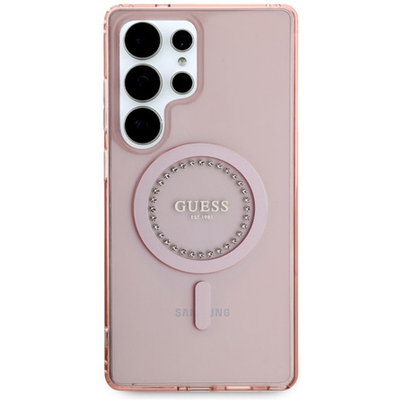 Guess Rhinestones Printed Classic Logo MagSafe - Etui do Samsung Galaxy S25 Ultra (różowy) (GUHMS25LPFTDTEP)