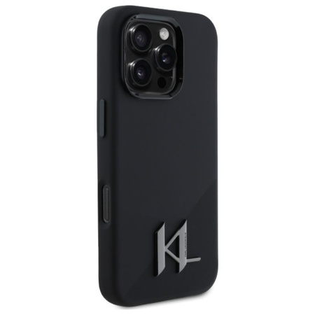Karl Lagerfeld Silicone Shadow Metal Initial MagSafe - Etui iPhone 16 Pro (czarny) (KLHMP16LSCMKMPCK)