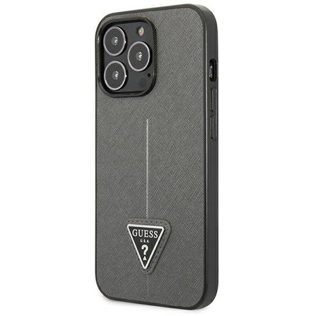 Guess Saffiano Triangle Logo Case – Etui iPhone 13 Pro (srebrny) (GUHCP13LPSATLG)