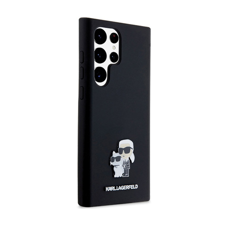 Karl Lagerfeld Silicone Karl & Choupette Metal Pin - Etui Samsung Galaxy S24 Ultra (czarny) (KLHCS24LSMHKCNPK)