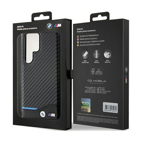 BMW Leather Carbon Blue Line - Etui Samsung Galaxy S24 Ultra (czarny) (BMHCS24L22NBCK)