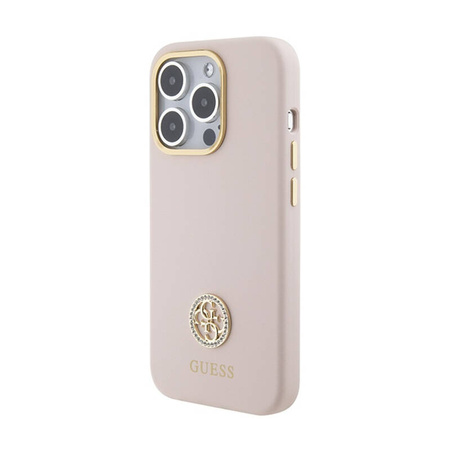 Guess Silicone Logo Strass 4G - Etui iPhone 15 Pro (różowy) (GUHCP15LM4DGPP)