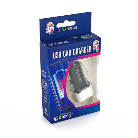 Crong Power Car Charger 24W - Ładowarka samochodowa 2xUSB 2.4A (aluminium) (CRG-PWRC-USB24-ALU)