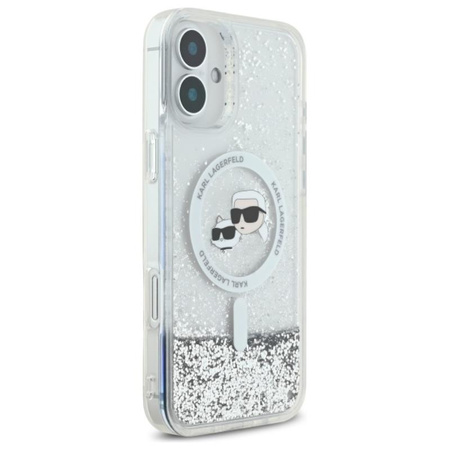 Karl Lagerfeld Liquid Glitter Karl & Choupette Head MagSafe - Etui iPhone 16 Plus (przezroczysty) (KLHMP16MLGKCSGH)