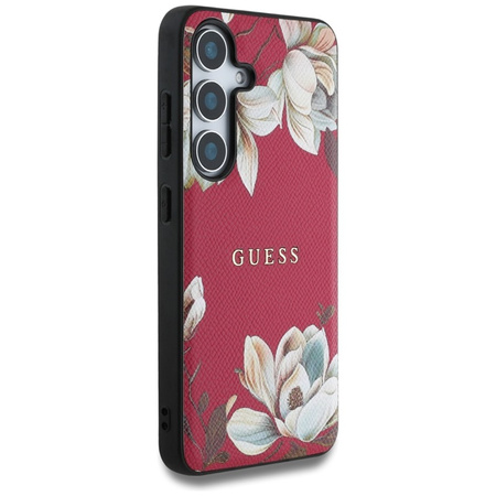 Guess Grained Printed Flower Pattern MagSafe - Etui do Samsung Galaxy S25 (fuksja) (GUHMS25SPGNMPLMF)