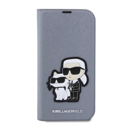 Karl Lagerfeld Booktype NFT Saffiano Karl & Choupette - Etui iPhone 14 Pro Max (Srebrny) (KLBKP14XSANKCPG)