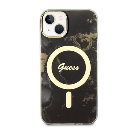 Guess Golden Marble MagSafe - Etui iPhone 14 (Czarny) (GUHMP14SHTMRSK)