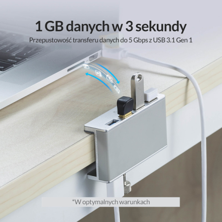 ORICO Hub USB biurkowy 4 porty USB-A 5Gbps - szary (MH4PU-SV-BP)