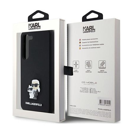 Karl Lagerfeld Silicone Karl & Choupette Metal Pin - Etui Samsung Galaxy S24 (czarny) (KLHCS24SSMHKCNPK)