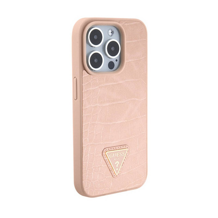 Guess Croco Triangle Metal Logo - Etui iPhone 15 Pro Max (różowy) (GUHCP15XPCRTHCP)