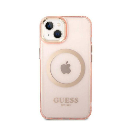 Guess Gold Outline Translucent MagSafe - Etui iPhone 14 Plus (różowy) (GUHMP14MHTCMP)