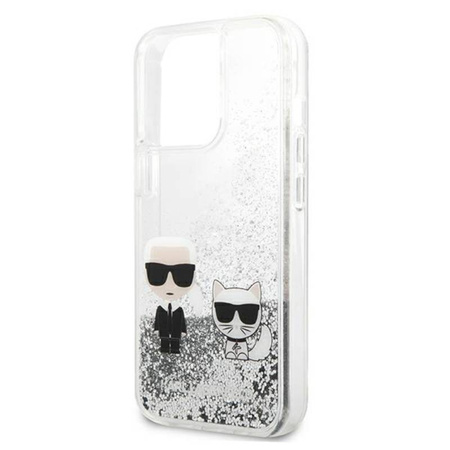 Karl Lagerfeld Liquid Glitter Karl & Choupette - Etui iPhone 13 Pro (srebrny) (KLHCP13LGKCS)