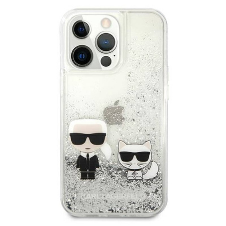 Karl Lagerfeld Liquid Glitter Karl & Choupette - Etui iPhone 13 Pro (srebrny) (KLHCP13LGKCS)