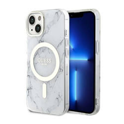 Guess Marble MagSafe - Etui iPhone 14 Plus (Biały) (GUHMP14MPCUMAH)