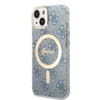 Guess Bundle Pack MagSafe 4G - Zestaw etui + ładowarka MagSafe iPhone 14 (niebieski/złoty) (GUBPP14SH4EACSB)