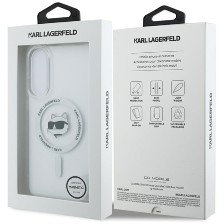 Karl Lagerfeld Button Choupette Head Printed Logo MagSafe - Etui Samsung Galaxy S25 Edge (biały) (KLHMS25EHLSCHH)