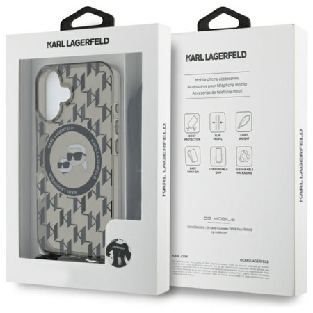 Karl Lagerfeld IML Crossbody Monogram Karl & Choupette Head MagSafe - Etui iPhone 16 (czarny) (KLHMP16SHCKCKLCK)