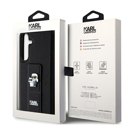 Karl Lagerfeld Gripstand Saffiano Karl & Choupette Pins - Etui Samsung Galaxy S24 (czarny) (KLHCS24SGSAKCPK)