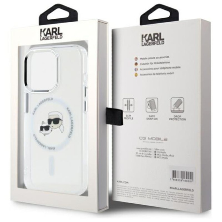 Karl Lagerfeld IML Metal Karl & Choupette Head MagSafe - Etui iPhone 15 Pro Max (biały) (KLHMP15XHLSKCH)