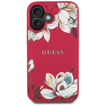 Guess Grained Printed Flower Pattern MagSafe - Etui do iPhone 16 (fuksja) (GUHMP16SPGNMPLMF)