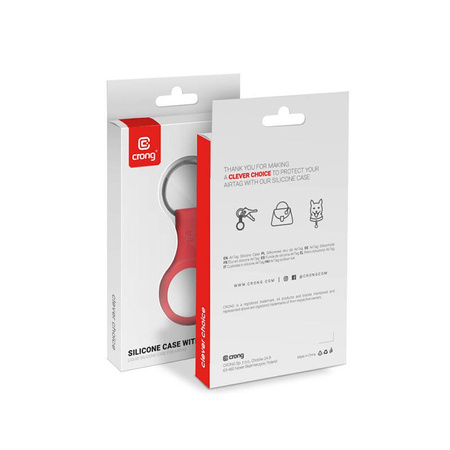 Crong Silicone Case with Key Ring – Etui ochronne brelok do Apple AirTag (czerwony) (CRG-ATS-RED)
