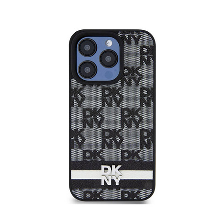 DKNY Leather Checkered Mono Pattern & Printed Stripes - Etui iPhone 15 Pro Max (czarny) (DKHCP15XPCPTSSK)