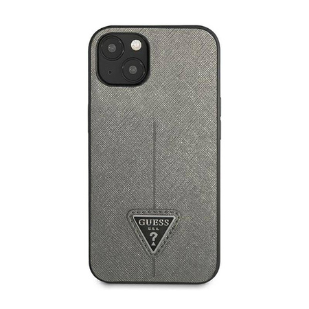 Guess Saffiano Triangle Logo Case – Etui iPhone 14 Plus (srebrny) (GUHCP14MPSATLG)