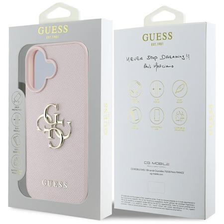 Guess Grained Big 4G Logo Small Classic Logo - Etui do iPhone 16 (różowy) (GUHCP16SPGT4MBP)