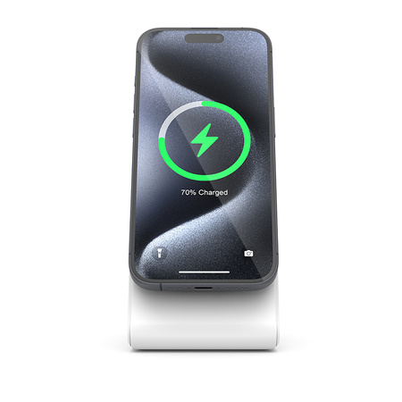 Crong MagSpot Stand - Ładowarka bezprzewodowa 2w1 z MagSafe do iPhone i AirPods (biały) (CRG-MSS-WHT)