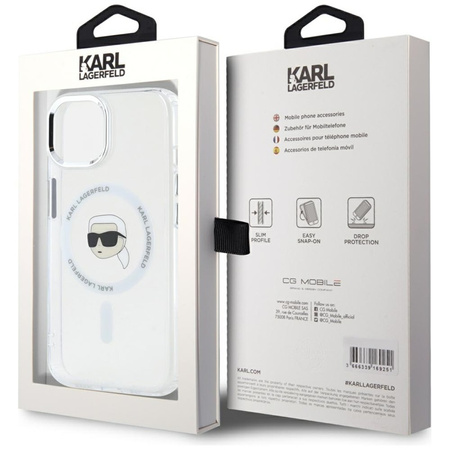 Karl Lagerfeld IML Metal Karl Head MagSafe - Etui do iPhone 15 (biały) (KLHMP15SHLSKIH)