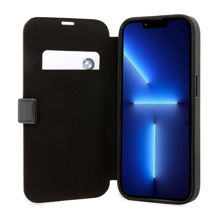 BMW Booktype Leather Textured & Stripe - Etui iPhone 14 Pro Max (czarny) (BMBKP14X22RDPK)