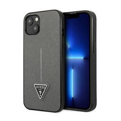 Guess Saffiano Triangle Logo Case – Etui iPhone 14 (srebrny) (GUHCP14SPSATLG)