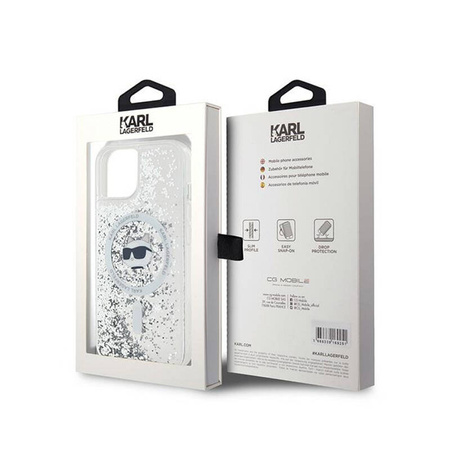 Karl Lagerfeld Liquid Glitter Choupette Head MagSafe - Etui iPhone 15 / 14 / 13 (przezroczysty) (KLHMP15SLGCHSGH)